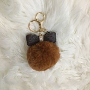 Coffee Pompom & Bow Bag Charm or Key Holder